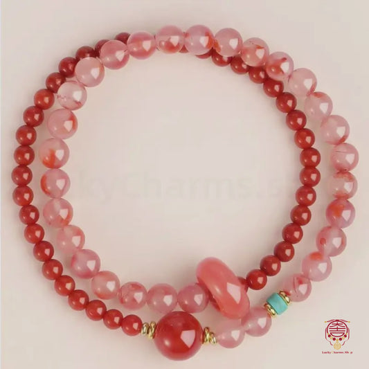 Natural Southern Red Agate Bracelet | Turquoise Accent, Retro Romantic Red-Pink Tone, Oriental Style Jewelry for Women