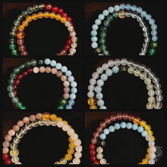 Mount Sanqing Blessed Natural Mixed Crystal Bracelet |Double Loop, Taoist Healing Energy Amulet