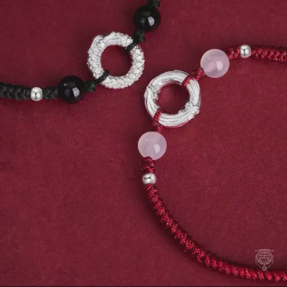 Bracelet de couple Turn Fortune en argent fin 999 avec boucle de paix | Amulette porte-bonheur annuelle du zodiaque à motif tournant