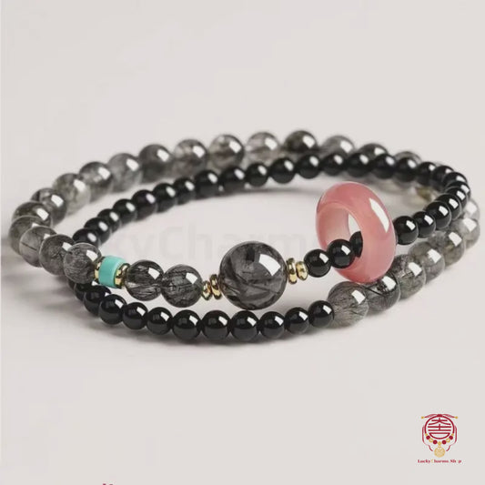 Mount Putuo Blessed Obsidian Double-Strand Bracelet | Protection & Luck Energy Jewelry for Fashion Enthusiasts & Gifting