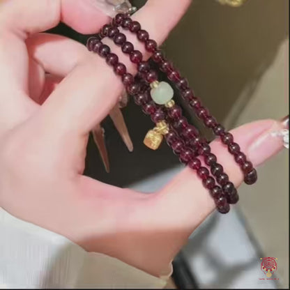 The Sacred Purity Wrap Bracelet - Natural Garnet & Jade Three-Layer Blessing
