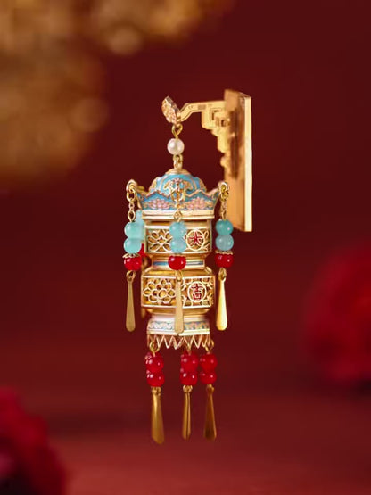 The Palace Museum Light-Up Royal Palace Lantern 3D Fridge Magnet - Premium Alloy Hollowed Hanging Lamp Collectible