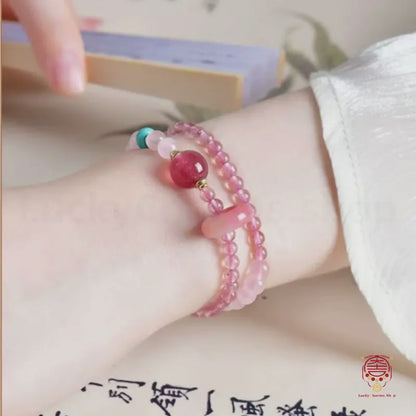 Bracelet en cristal de fraise rose naturel | Douceur et tendresse du rose, Bijou romantique et porte-bonheur