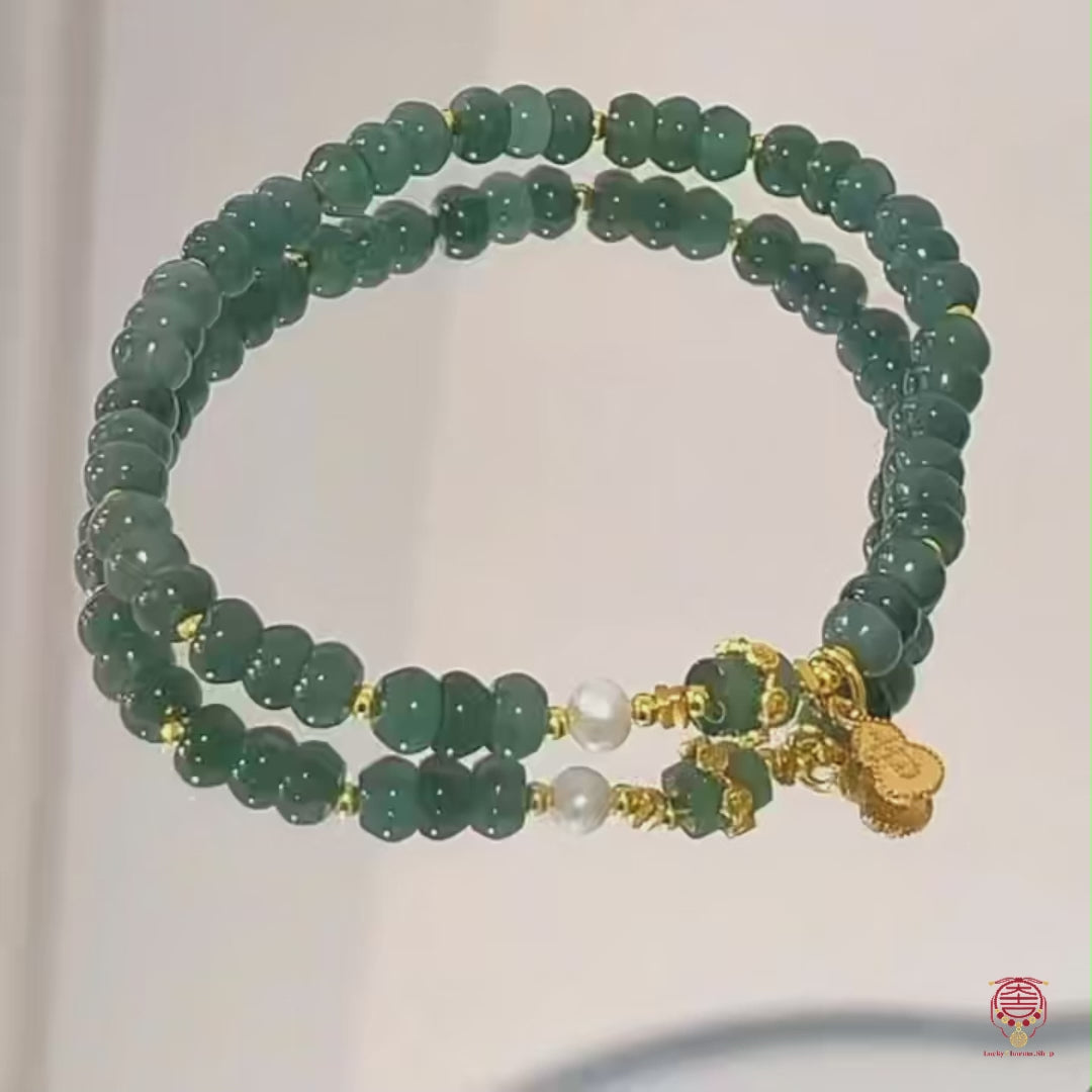 宮殿ヘリテージ ヒスイ＆パール 瓢箪チャームブレスレット（女性用